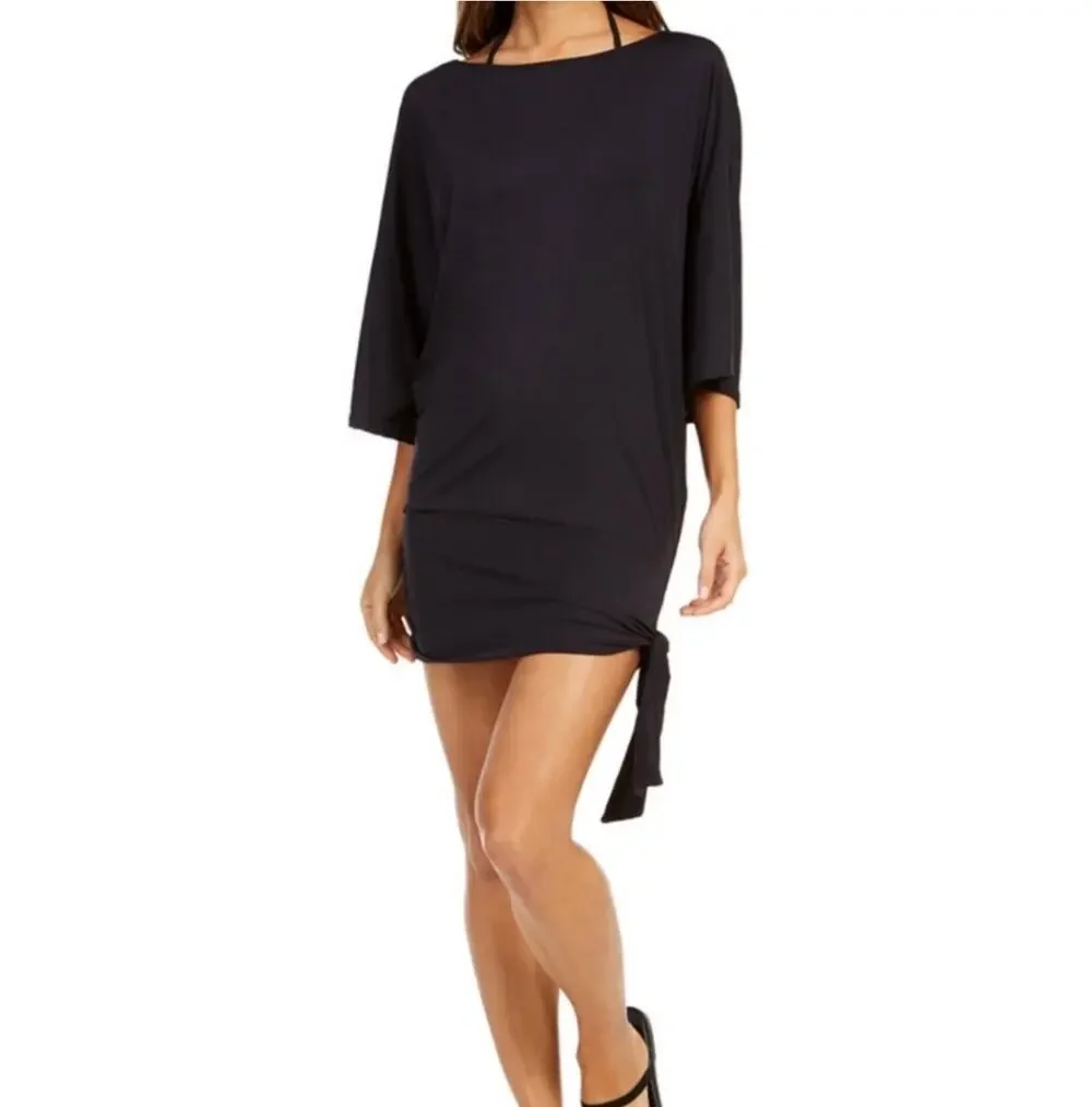 Michael Kors Swim Coverup Womens SZ Extra Small NWT Black Dolman Sleeve Side Tie